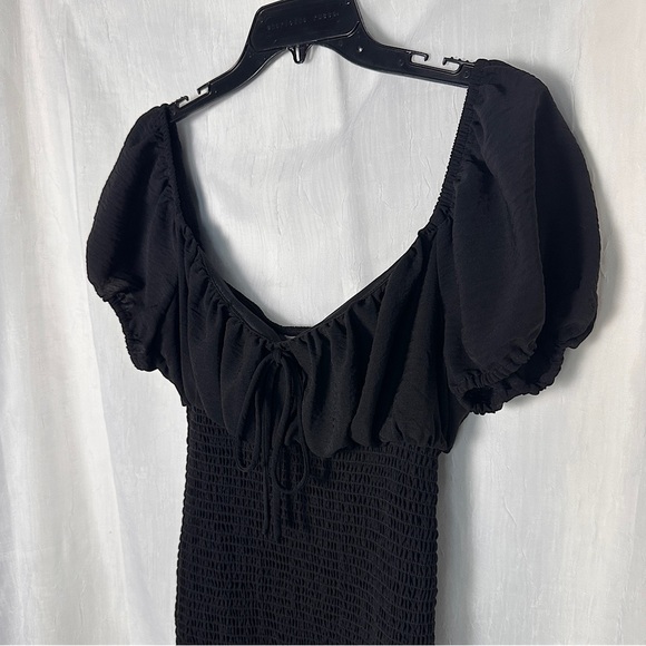 Love Stitch Black Dress Smocked Puff Sleeve Babydoll Mini Dress w/ Ruffle Hem - Picture 10 of 16